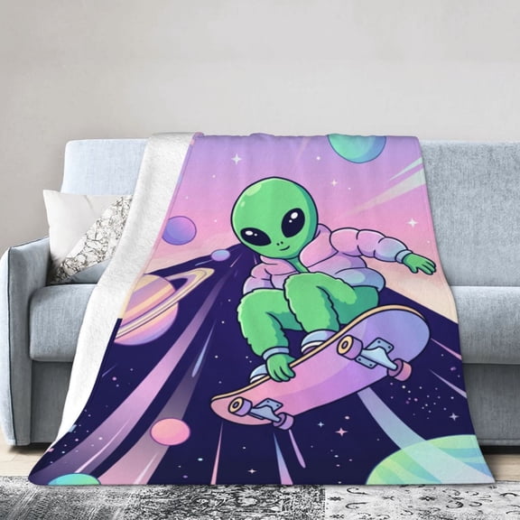 Alien Throw Blanket Space Warm Decor Soft Flannel Aliens Blanket Alien Gifts for Men Women 50x40