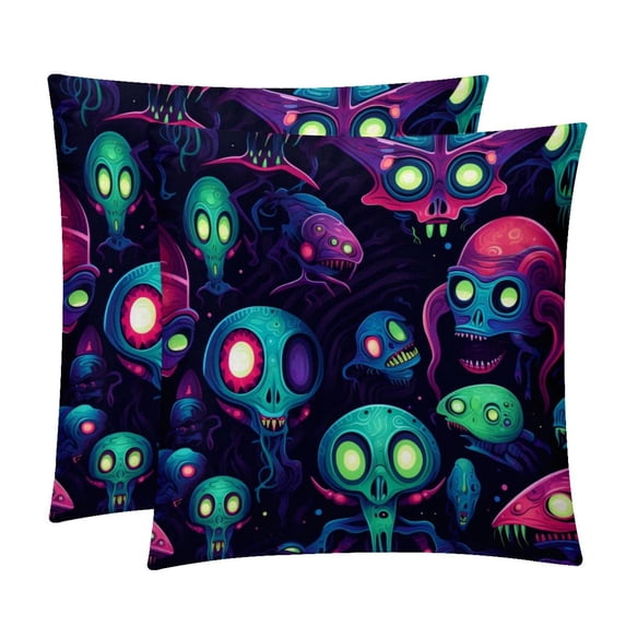 Alien Throw Pillow Covers Covers Set of 2, Velvet Cushion Case with Unique Patterns for Bed Pillows, 16x16 18x18 20x20 Inches,for Various Occasions