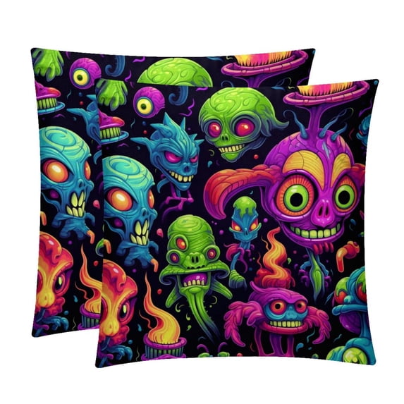 Alien Throw Pillow Covers Inserts with Unique Patterns - Set of 2 for Pillows Covers - Available in 16x16, 18x18, 20x20 Inches - Great for Throw Pillow Covers - Versatile for Various Occasions