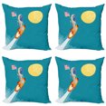 thumbnail image 1 of Alien Throw Pillow Cushion Case Pack of 4, Cartoon of American Flag Held by Astronaut Riding a Rocket to the Moon, Modern Accent Double-Sided Print, 4 Sizes, Sea Blue and Multicolor, by Ambesonne, 1 of 2