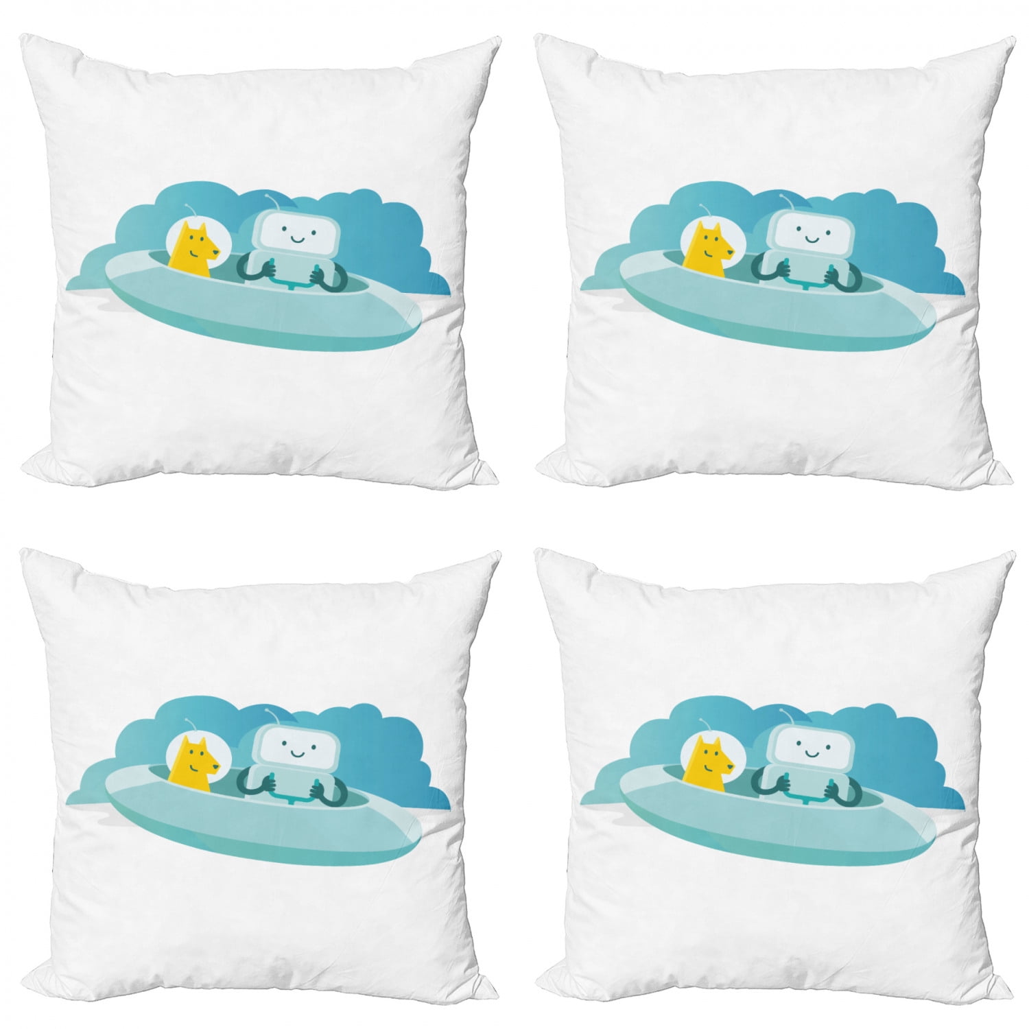 Alien Throw Pillow Cushion Case Pack of 4, Flying Saucer Spaceship ...