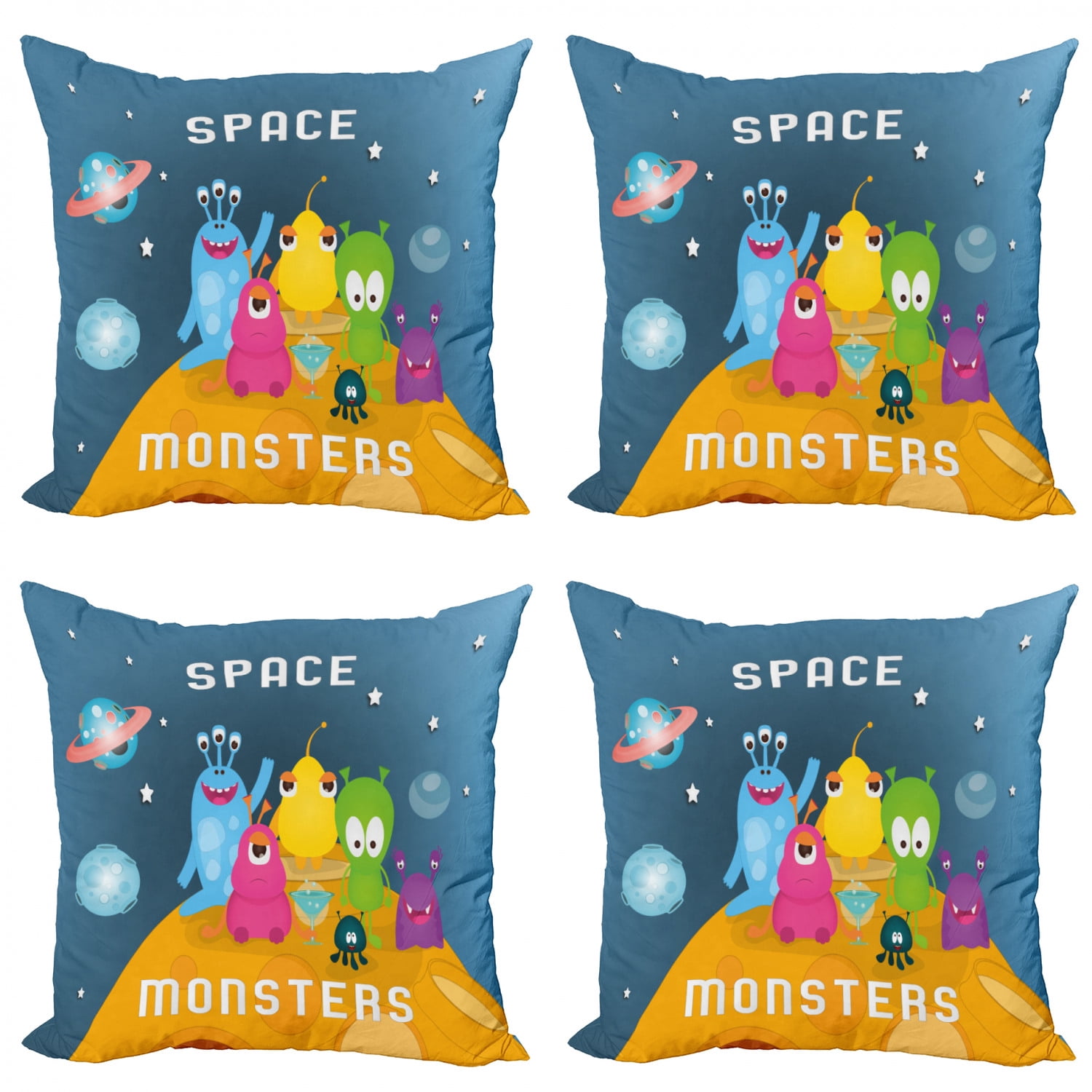 Alien Throw Pillow Cushion Case Pack of 4, Space Monsters Calligraphy ...
