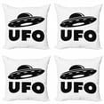 thumbnail image 1 of Alien Throw Pillow Cushion Case Pack of 4, UFO Lettering Unidentified Flying Object Monochrome Simplistic Pattern, Modern Accent Double-Sided Print, 4 Sizes, Charcoal Grey and White, by Ambesonne, 1 of 2