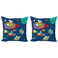 thumbnail image 1 of Alien Throw Pillow Cushion Cover Pack of 2, Cartoon Style Illustration of Planets Spaceships with Funny Creatures, Zippered Double-Side Digital Print, 4 Sizes, Night Blue Multicolor, by Ambesonne, 1 of 2