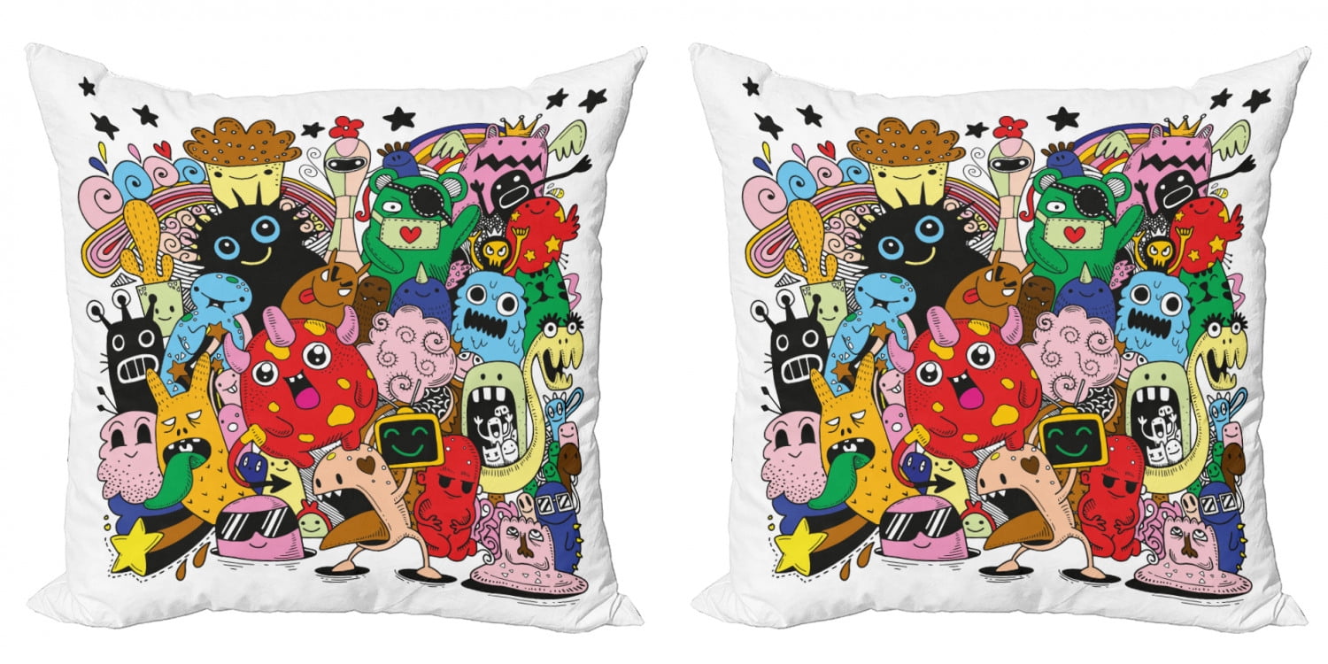 Alien Throw Pillow Cushion Cover Pack of 2, Colorful and Whimsical ...