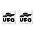 thumbnail image 1 of Alien Throw Pillow Cushion Cover Pack of 2, UFO Lettering Unidentified Flying Object Monochrome Simplistic Pattern, Zippered Double-Side Digital Print, 4 Sizes, Charcoal Grey and White, by Ambesonne, 1 of 2