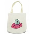 thumbnail image 1 of Alien Tote Bag, Doodle Illustration of a Flying Saucer Ufo, Cloth Linen Reusable Bag for Shopping Books Beach and More, 16.5" X 14", Cream, by Ambesonne, 1 of 2