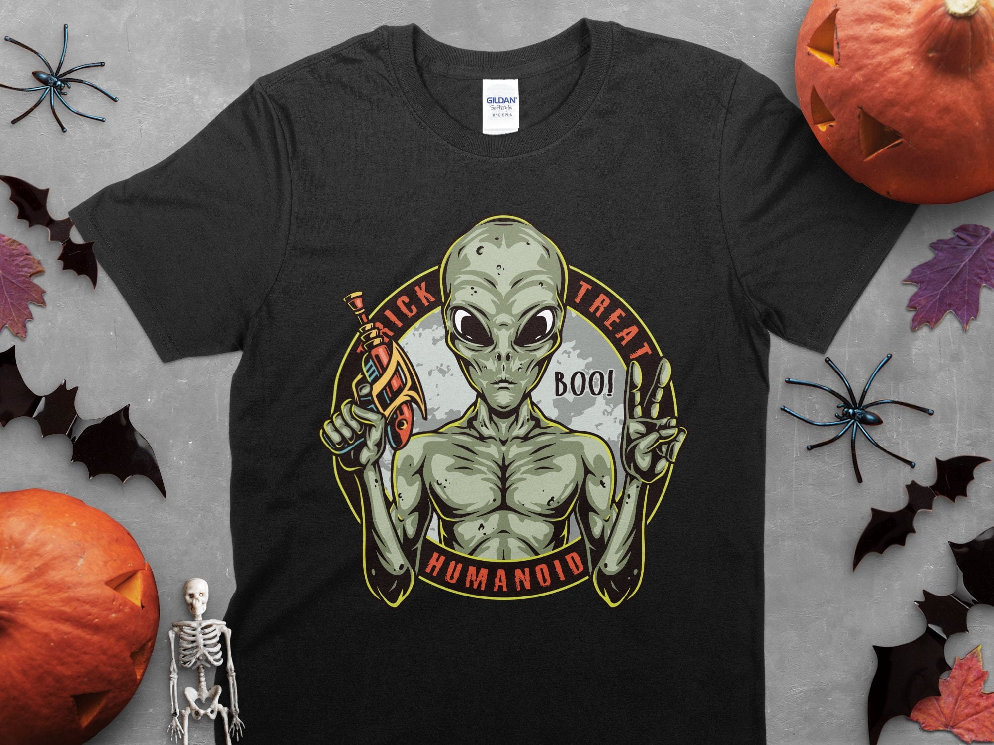 Alien Trick Treat Spooky Shirt Halloween Urban Streetwear T-Shirt for ...