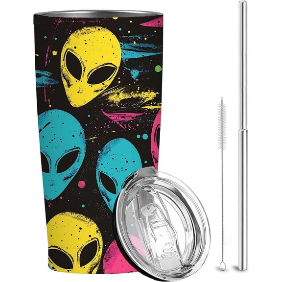 Alien Tumbler 20 oz, UFO Theme Stainless Steel Insulated Cup with Lid and Straw, Christmas, Birthday and Halloween Gifts for Men and Women, Travel Coffee Mug for Cold and Hot Drinks