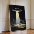 Alien UFO Abducting Cow Wall Art Print, Surreal Retro Science Fiction ...