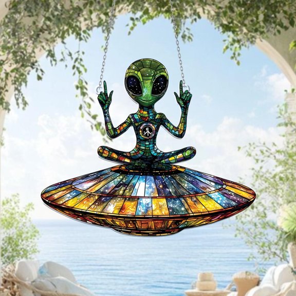Alien UFO Abduction Acrylic Suncatcher Window Hanging Home Decor Cryptid Cryptozoology Spaceship