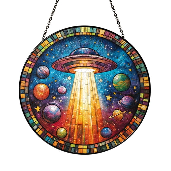 Alien UFO Acrylic Window Hanging – Colorful Cosmic Art