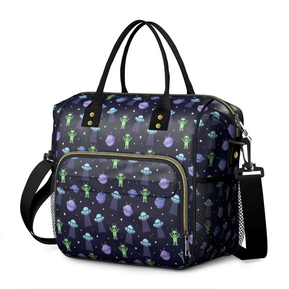 Alien and UFO Deep Blue Pattern Insulated Leakproof Lunch Box for Women, Large Lunch Bag for Tween Teen Adult, Loncheras Para Mujer for Work Beach Travel Picnic Camping