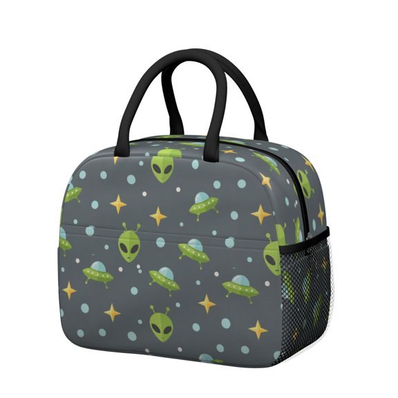 Alien UFO Medium Gray Pattern Insulated Leakproof Lunch Box for Work, Lunch Bag for Women Men, Loncheras Para Mujer for Beach Travel Picnic Camping