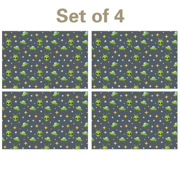 Alien UFO Medium Gray Pattern Linen-look Placemats Set Of 4, Restaurant Dinner Mats Heat Resistant Gift Ideas for Restaurant Hotel Party,11.8" X 17.7"