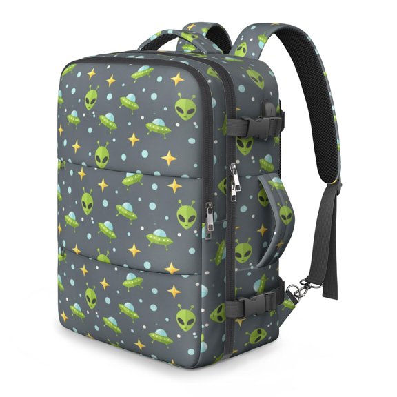 Alien UFO Medium Gray Pattern Travel Laptop Backpack, Business Rucksack with Multi Compartments & USB Port, Hideaway Straps Gifts for Travel Business School