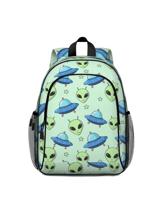 Alien UFO Pale Green Pattern Backpack for School, Cute School Bag with Adjustable Shoulder Straps and Padded Back, 15"x11.42"x5.5"