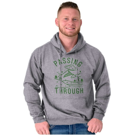 Alien UFO Passing Through Cute Funny Hoodie Sweatshirt Women Men Brisco Brands L