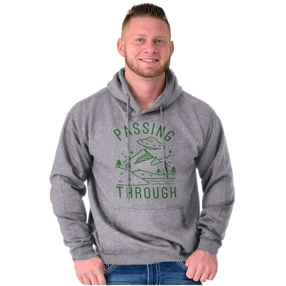 Alien UFO Passing Through Cute Funny Unisex Plus Fleece Graphic Hoodie Brisco Brands 4X