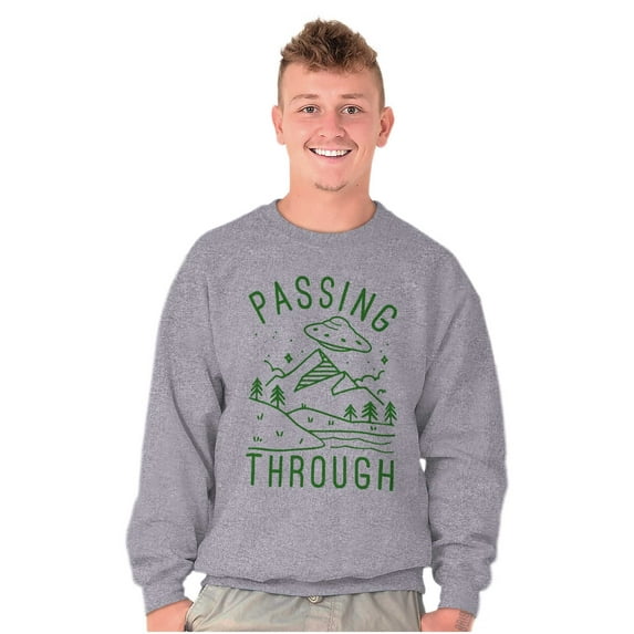 Alien UFO Passing Through Cute Funny Unisex Plus Fleece Graphic Sweatshirt Brisco Brands 2X