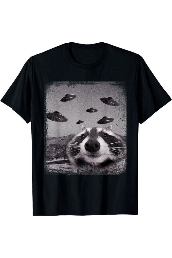 Alien UFO Racoon Meme Funny T-Shirt