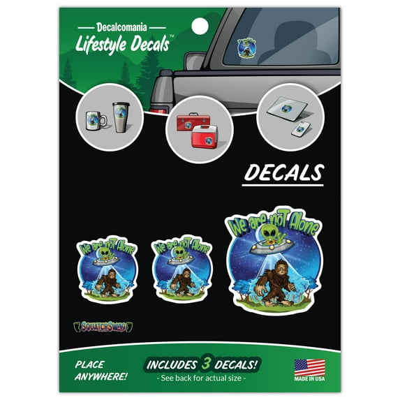 Alien UFO Sasquatch Decals - Set of 3 We Are Not Alone Funny Sasquatch Bigfoot Vinyl Car Stickers for Truck Window Bumper Tackle Box Laptop Tumbler