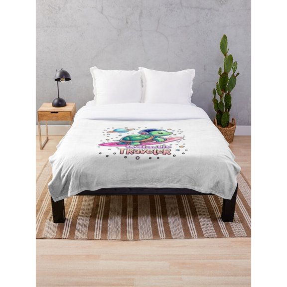 Alien UFO Traveler Green and Pink Fleece Blanket, 280 GSM Polyester Fabric, Space Theme for Couch or Bed