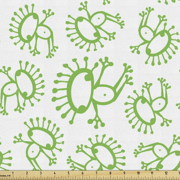 Ambesonne Alien Fabric by the Yard Upholstery, Doodle Monsters, 10 Yards, Lime Green