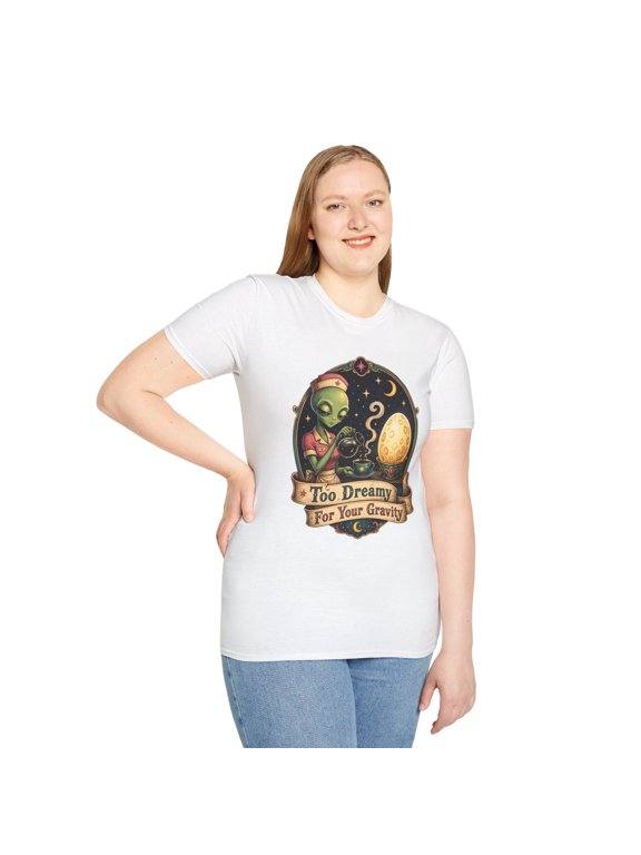 Alien Waitress Cosmic Coffee Retro Space Diner Moon Egg Unisex Softstyle T-Shirt