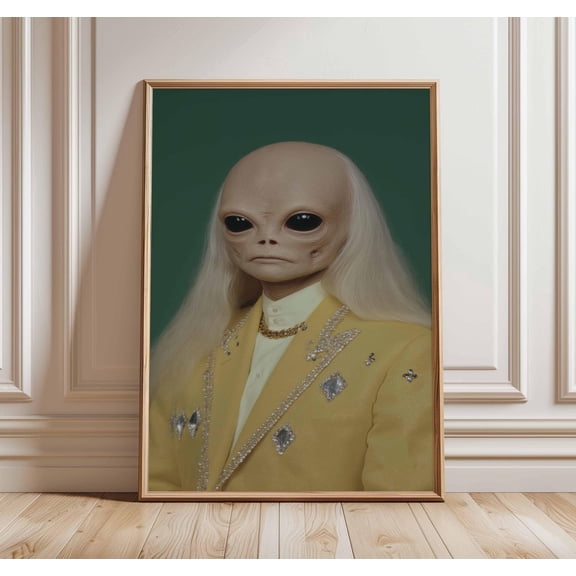 Alien Wall Art Funny Portrait Poster Surreal Extraterrestrial Print Weird Sci Fi Artwork R