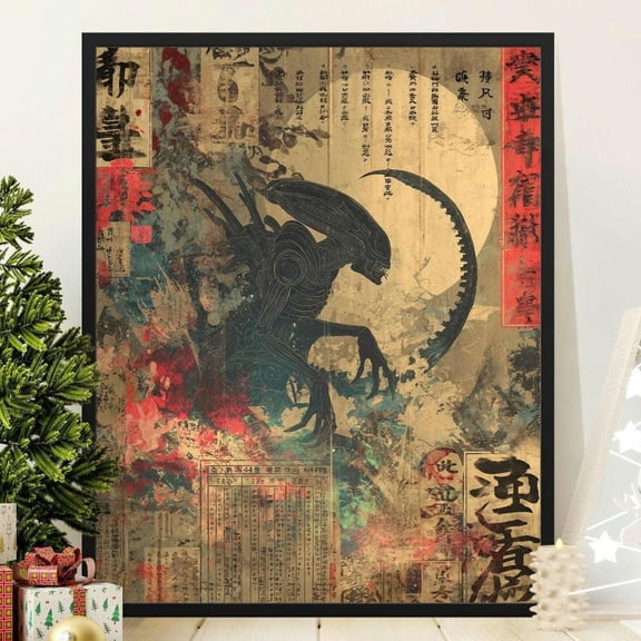 Alien Wall Art Print Japanese Horror Style Scifi Decor Home Decor Office Wall Art