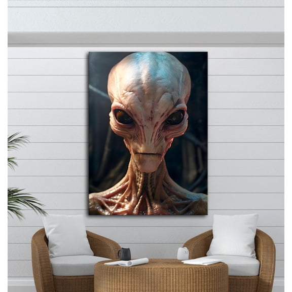 Alien Wall Art, Sci,Fi Poster, Terrestrial Poster, Modern Space Decor, Futuristic Wall Artwork, Creepy Alien Portrait Art Home Decor, 8x12 UNFRAMED