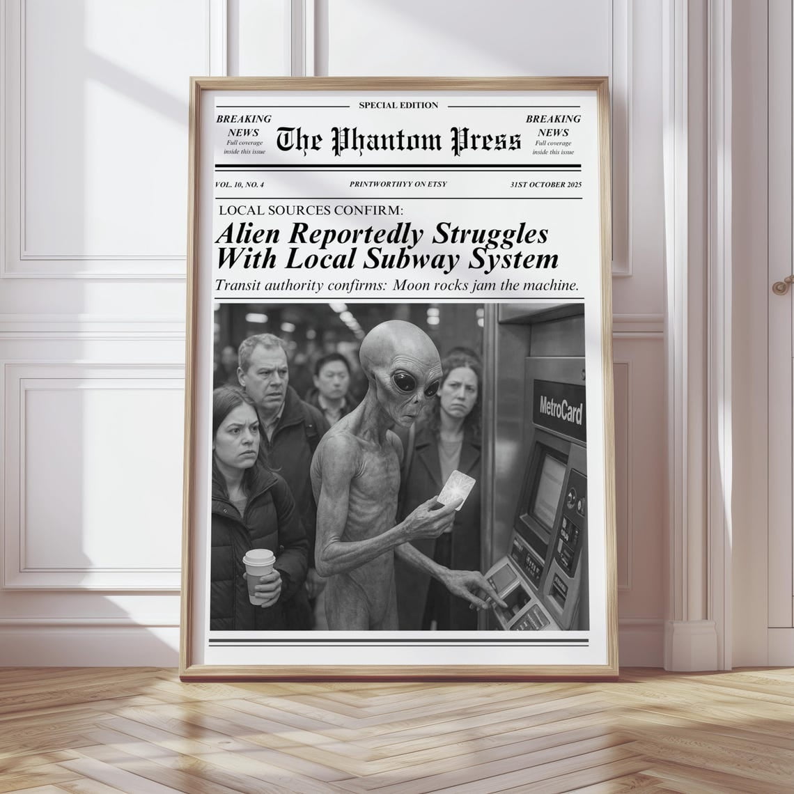 Alien Wall Art, Spooky Newspaper Print, Gothic, Sci Fi Terrestrial ...
