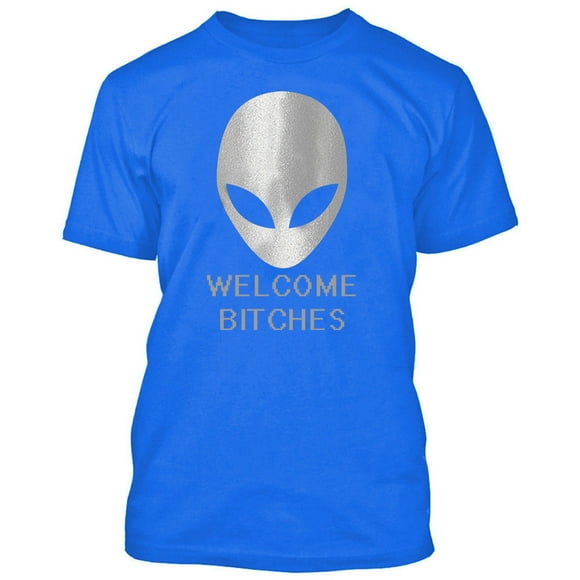 Alien Welcome Bitches Man T-Shirt Halloween Funny Tee Outfit Color Royal Blue Large
