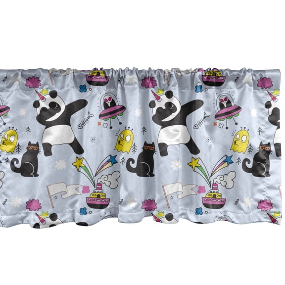Alien Window Valance, Doodle Style Stars and Animals Humorous Funky Childish Composition, Curtain Valance for Kitchen Bedroom Decor with Rod Pocket, 54" X 18", Multicolor, by Ambesonne