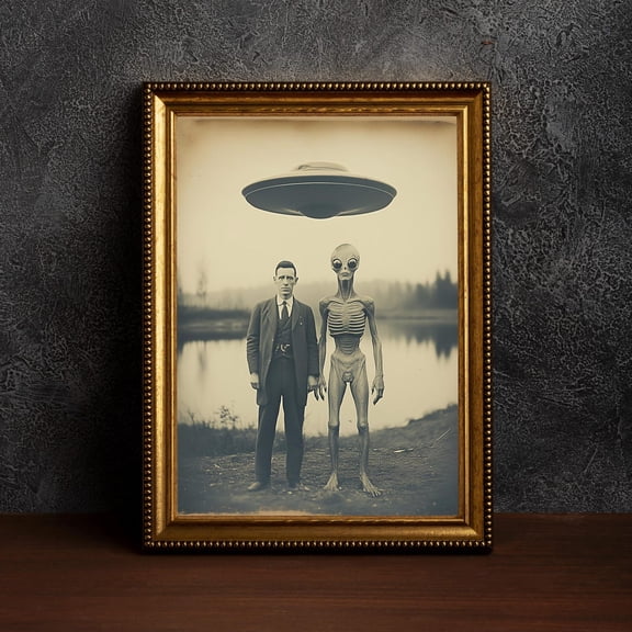 Alien With Scientist Alien Desert Alien Vintage Old Western Art Southwest Alien Art Vintage Alien Moody Cute Alien Version Two, Unframed Paper Print