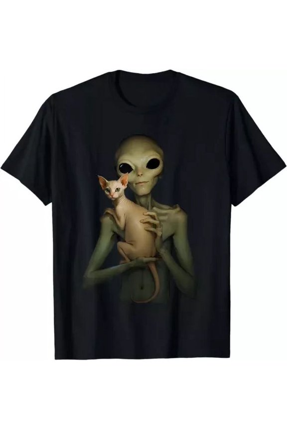 Alien With Sphynx Cat Funny Graphic Tee Unisex Gift T-Shirt S to 5Xl | eBay