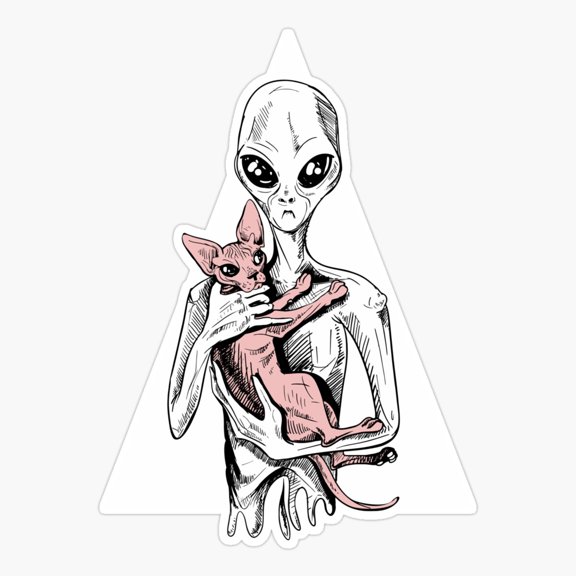 Alien With Sphynx Cat Sci Fi Sticker