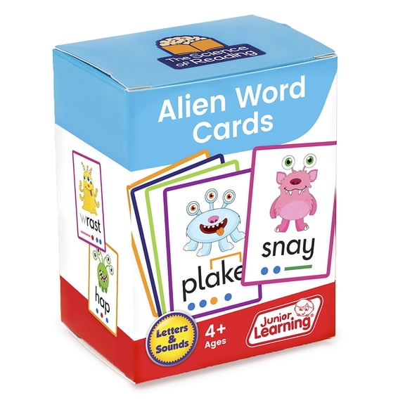 Alien Word Flashcards: Junior Learning, The Science of Reading Supplementary Resources, Practice decoding unknown words, Decodable, with 147 color-coded border cards, ages 4+