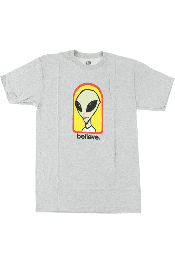 Believe Short Sleeve T-Shirt Heather Grey Yellow Red, Small, Men's