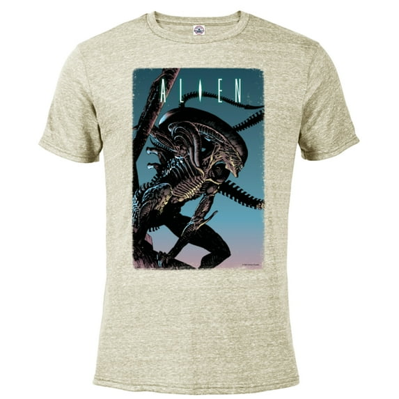 Alien Xenomorph Illustrated Poster - Short Sleeve Blended T-Shirt for Adults - Customized-Putty Snow Heather