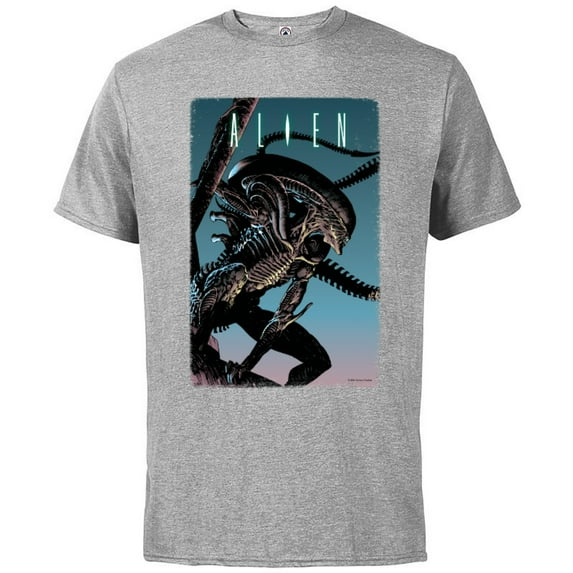 Alien Xenomorph Illustrated Poster - Short Sleeve Cotton T-Shirt for Adults - Customized-Athletic Heather