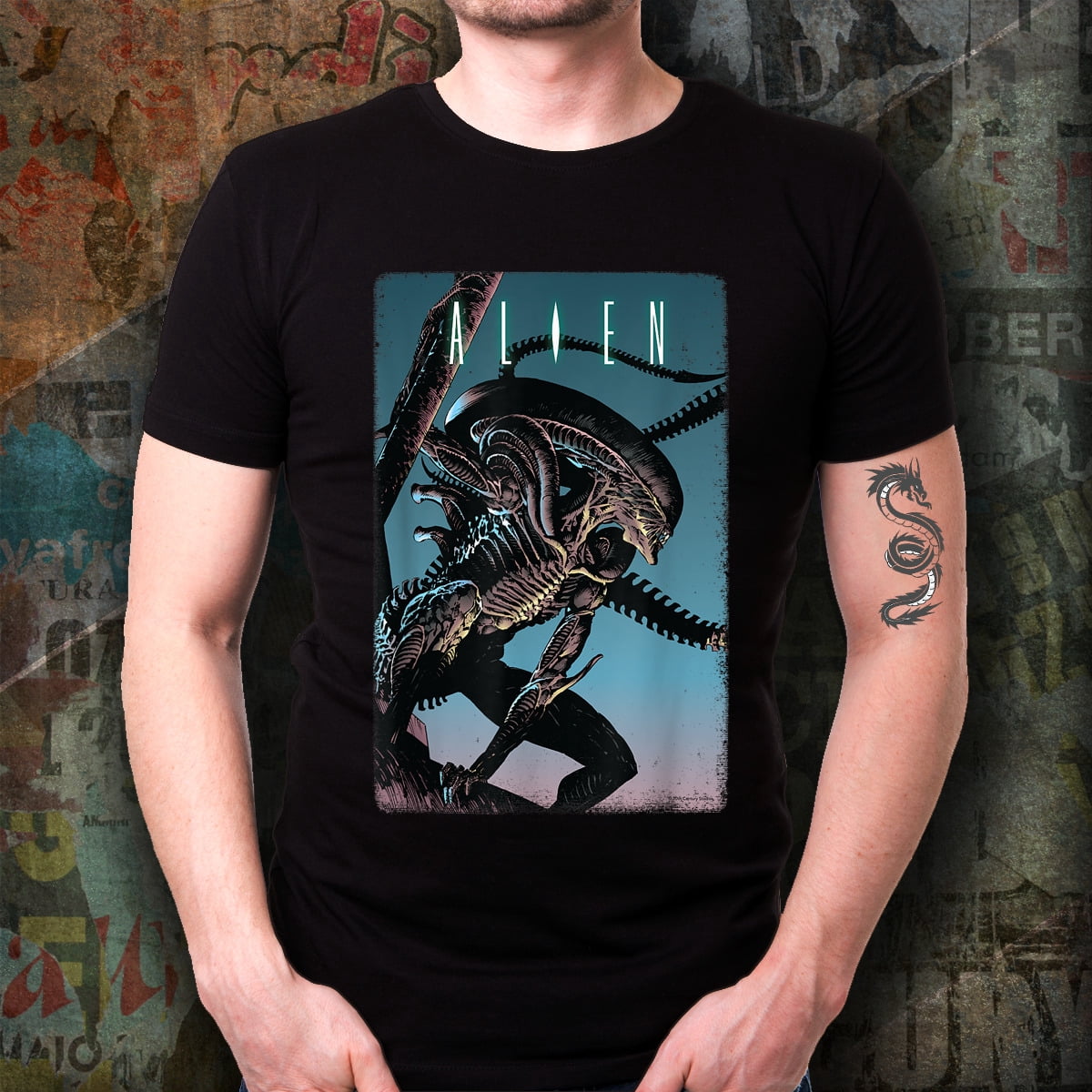 Alien Xenomorph Illustrated Poster T-Shirt - Walmart.com