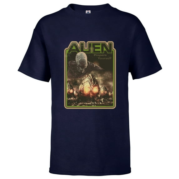 Alien Xenomorph Prepare Yourself Retro - Short Sleeve T-Shirt for Kids - Customized-Athletic Navy