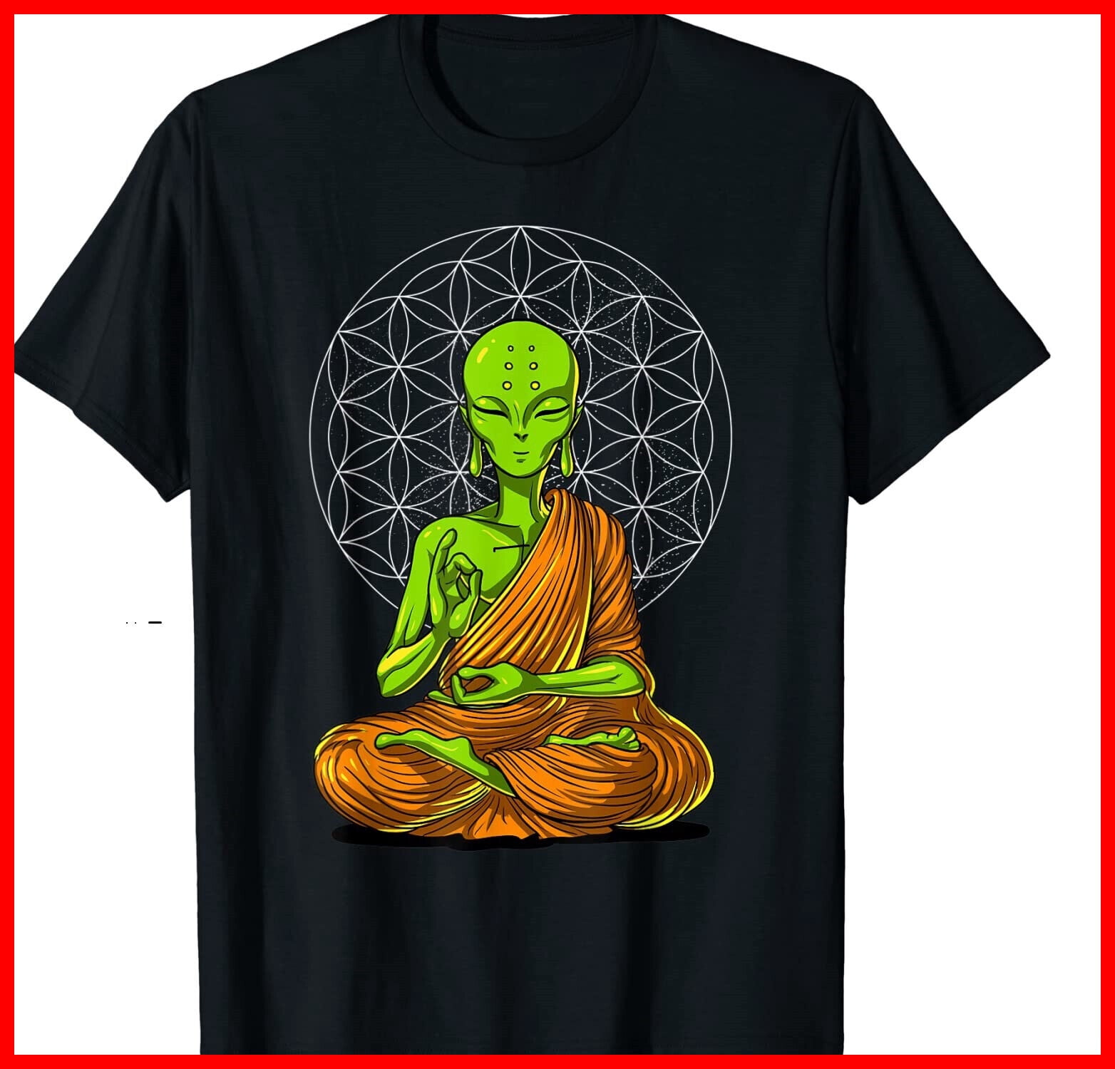 Alien Yoga Meditation Buddha UFO Zen Cosmic Flower Of Life Black T ...