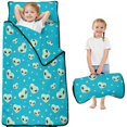 thumbnail image 1 of Alien and Heart Pale Blue Pattern Teens Toddler Nap Mat with Pillow, Sleeping Mat Bag for Preschool Daycare 51"x22", 1 of 6