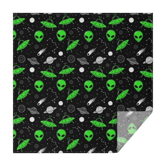 Alien and Planet Black Pattern Square Tablecloth, Waterproof Wipeable Spillproof Washable Table Cover for Home Kitchen Party and Daily Decor 60"x60"