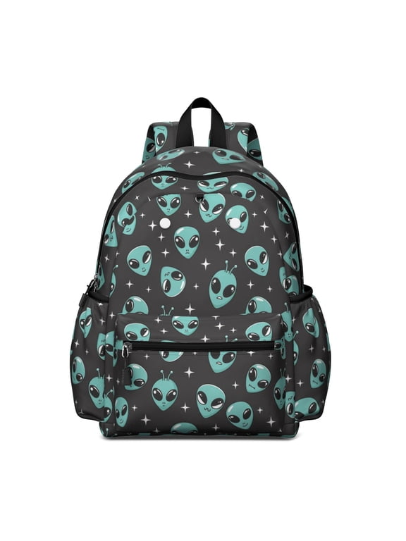 Alien and Star Black Pattern Backpack for School, Cute School Bag with Adjustable Shoulder Straps and Padded Back, 13.4"x11"x4.7"