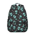 thumbnail image 1 of Alien and Star Black Pattern Backpack for School, Cute School Bag with Adjustable Shoulder Straps and Padded Back, 15.3"x11"x7.1", 1 of 3