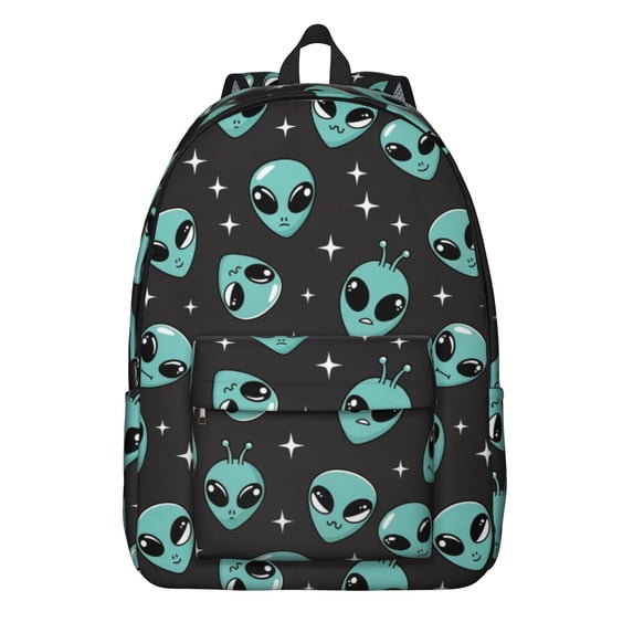 Alien and Star Black Pattern Backpack for School, Cute School Bag with Adjustable Shoulder Straps and Padded Back, 15.7"x11.8"x5.5"